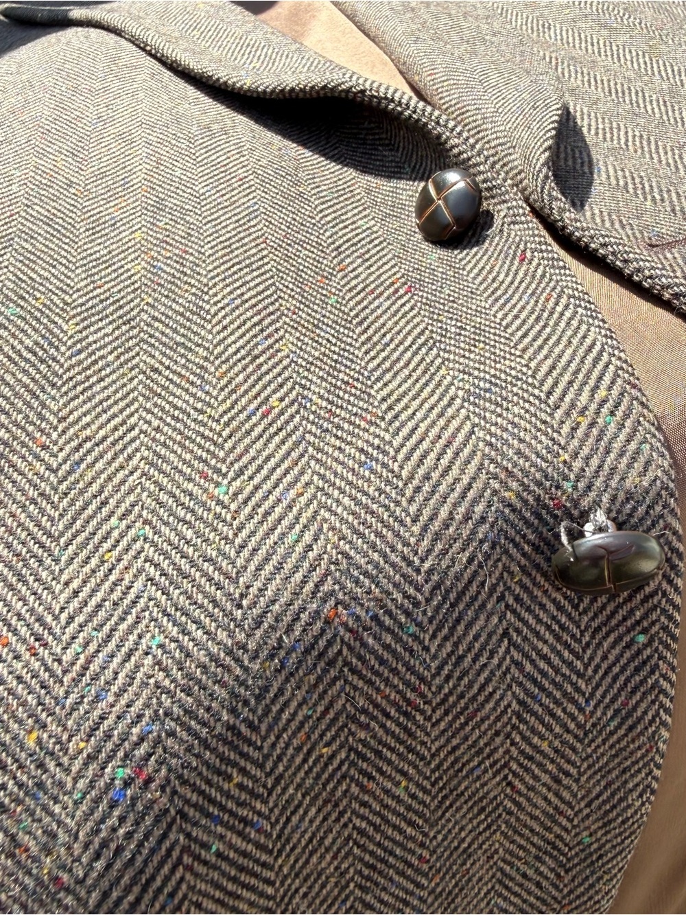 Vintage Moores Mens 50L Wool Herringbone Blazer Brown Sport Coat Speckle Nepps